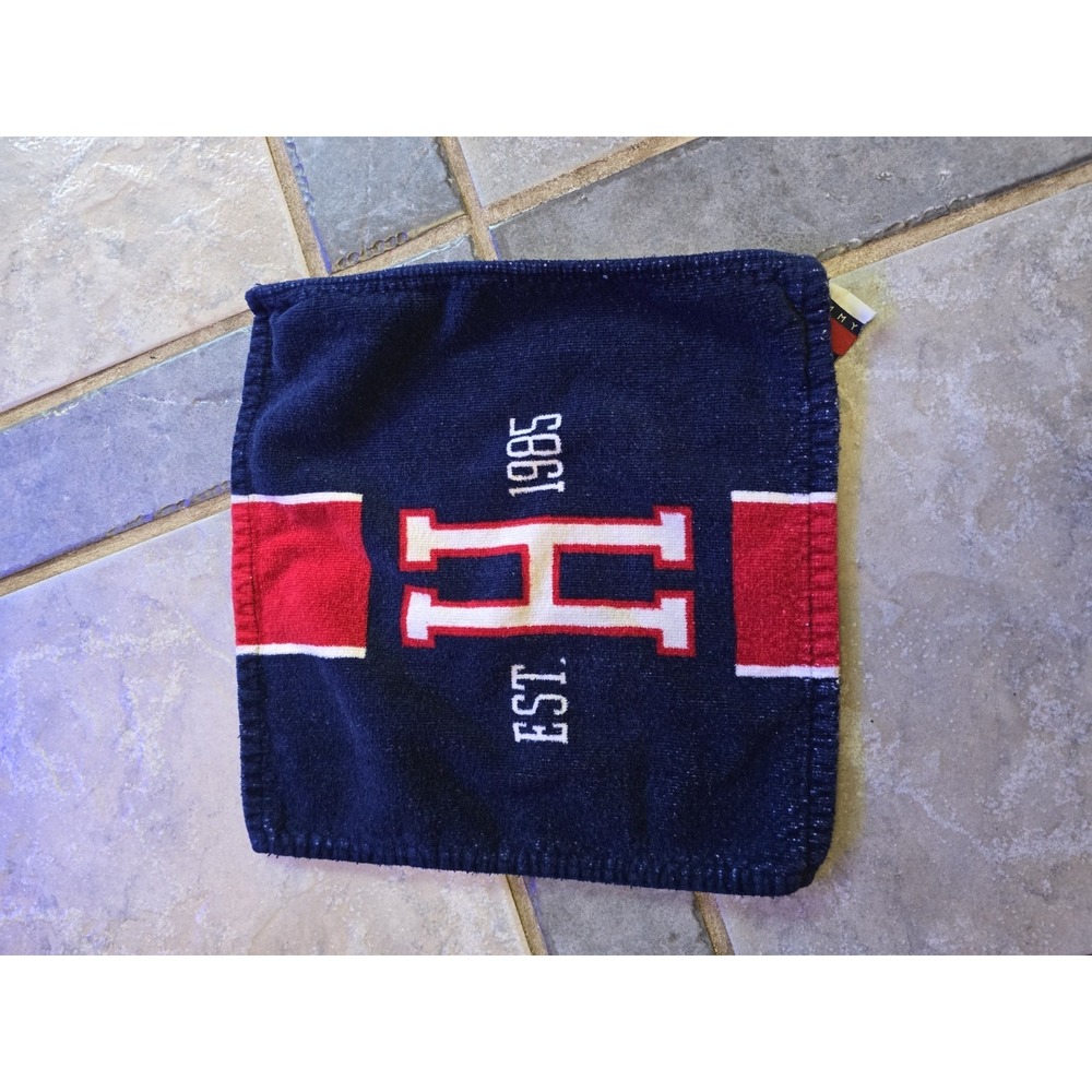 Vintage 90s Tommy Hilfiger Navy Blue & Red Cotton Washcloth